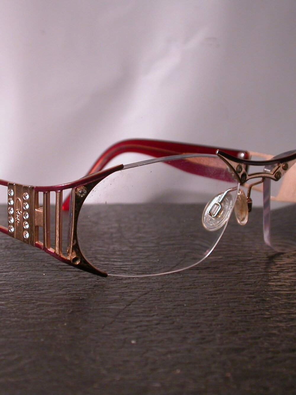 Cazal Gold and Red Angular Classic Eyeglasses Frames  Made in Germany